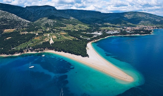 Panoramic flight over Golden horn from island Brac